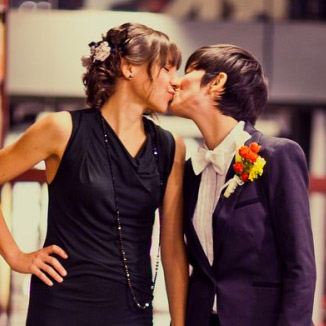 A bookstore same-sex wedding with Dirty Dancing twist