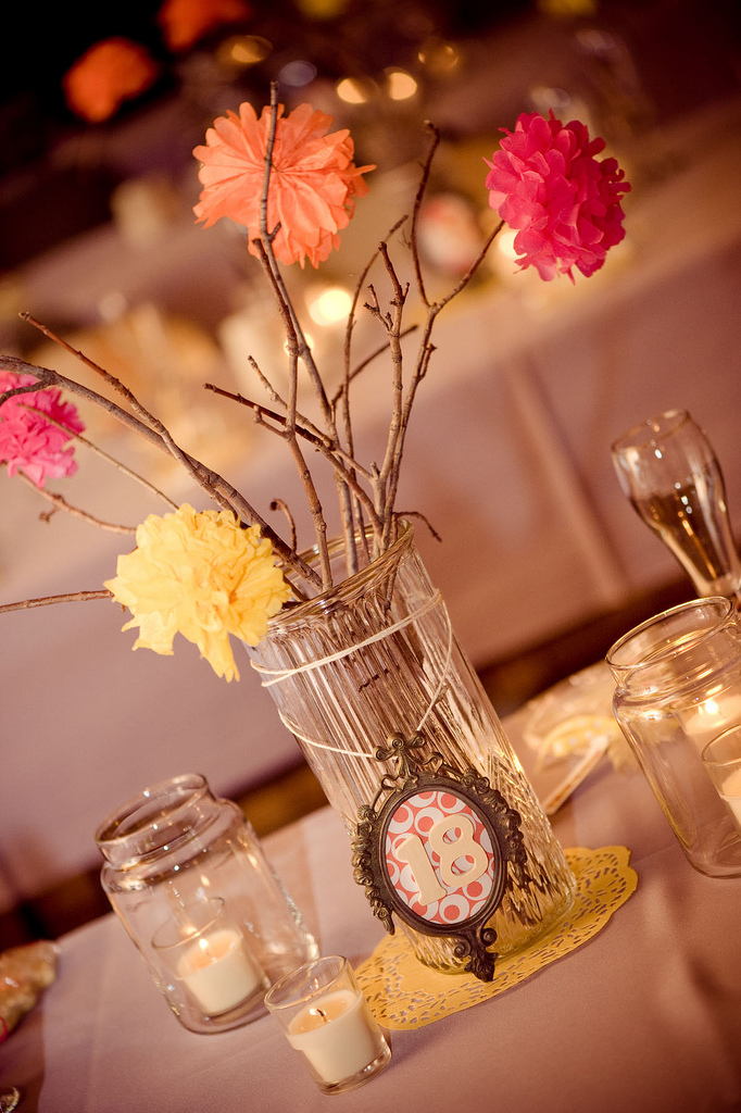 Tracy & Nick’s crafty and thrifty paper poms wedding