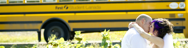 Rent a big yellow school bus for your wedding party