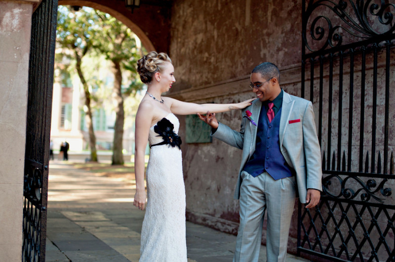 A theater-infused movie wedding at an alma mater