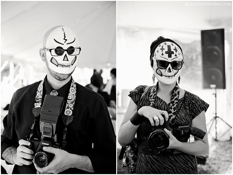 A skull-filled Halloween wedding with on-site ring tattoos