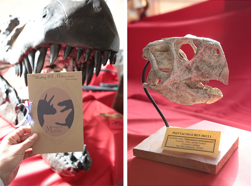 A literary Dinosaur wedding with a purple dress and a bad-ass blind bride