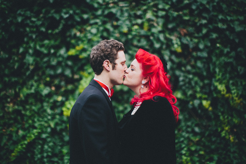 BRIGHT RED bridal hair and dinosaur details at this Melbourne wedding