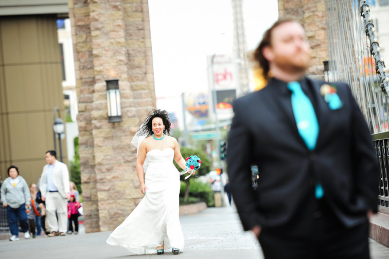 Teal and red with skulls all over at this Las Vegas wedding