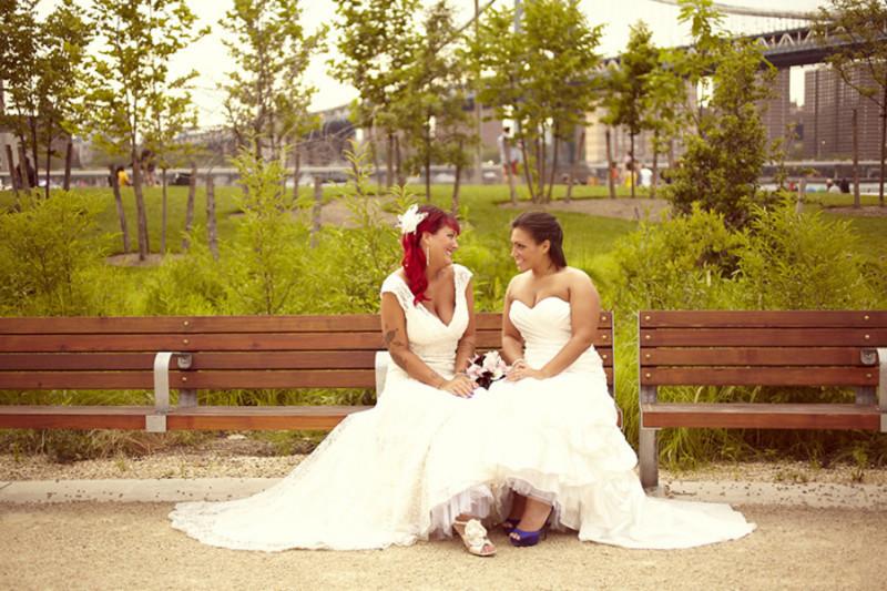 A swanky Brooklyn lesbian loft wedding with lots of tattoos!