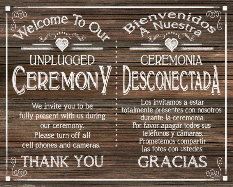 bilingual wedding unplugged ceremony sign alternative wedding ideas from Offbeat Wed (formerly Offbeat Bride)