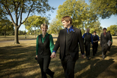 matching vests wedding - Ian & Jonathon's laid-back wedding with cupcakes and vests Cute bride in pants
