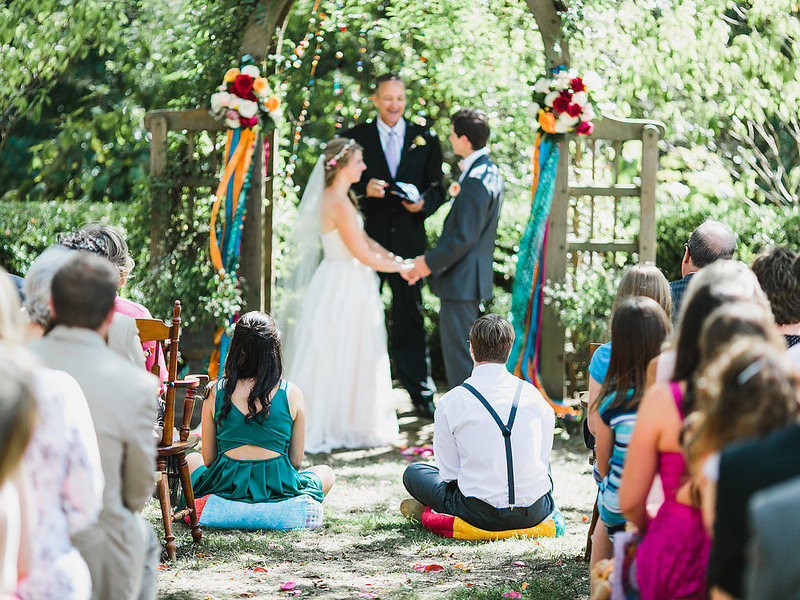 Fab colorful decor and a dapper pup at Kelsey & Elias’ wedding