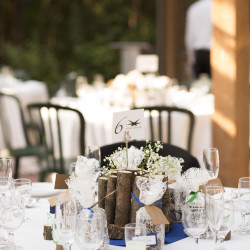 Centerpieces at this Battlestar Galactica meets forest wedding as seen on @offbeatbride