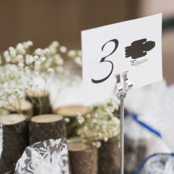 Place cards at this Battlestar Galactica meets forest wedding as seen on @offbeatbride