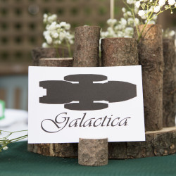 Centerpieces at this Battlestar Galactica meets forest wedding as seen on @offbeatbride