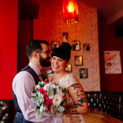 H J WED 0010 - Tiny, gold, and floral: this "cheez-y" weekday wedding in a diner wins Weekday wedding at a diner as seen on @offbeatbride