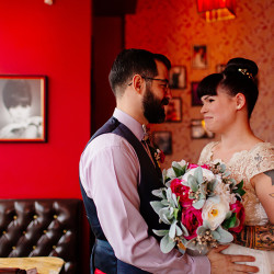 H J WED 0013 - Tiny, gold, and floral: this "cheez-y" weekday wedding in a diner wins Weekday wedding at a diner as seen on @offbeatbride