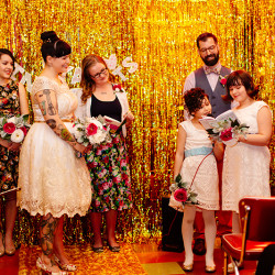 H J WED 0198 - Tiny, gold, and floral: this "cheez-y" weekday wedding in a diner wins Weekday wedding at a diner as seen on @offbeatbride