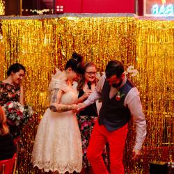 H J WED 0226 - Tiny, gold, and floral: this "cheez-y" weekday wedding in a diner wins Weekday wedding at a diner as seen on @offbeatbride