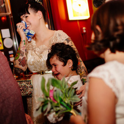 H J WED 0242 - Tiny, gold, and floral: this "cheez-y" weekday wedding in a diner wins Weekday wedding at a diner as seen on @offbeatbride