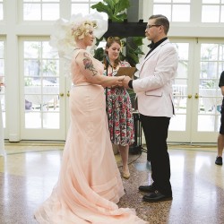 Eves Wedding Photo by Justin Nunez Studio9 - This flamingo-themed pool party wedding is LIFE Flamingo-themed pool party wedding as seen on @offbeatbride