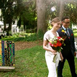 12 1 - Riley and Anei's Wisconsin backyard wedding This bridal pantsuit is SO worthy of adoration