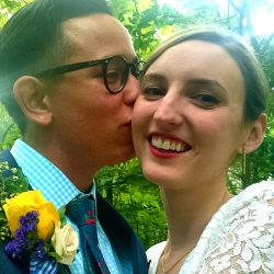 29 - Riley and Anei's Wisconsin backyard wedding This wedding pantsuit is SO worthy of adoration