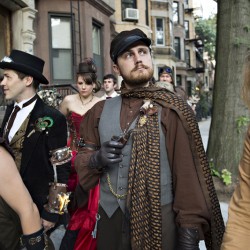 Simmons Sharp Photomuse SHA1502321032 low - The red dress at this theatrical steampunk wedding is LIFE Steampunk wedding as seen on @offbeatbride #steampunk #weddings