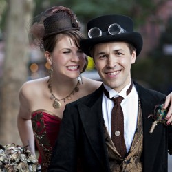 Simmons Sharp Photomuse SHA1502321079 low - The red dress at this theatrical steampunk wedding is LIFE Steampunk wedding as seen on @offbeatbride #steampunk #weddings