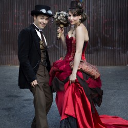 Simmons Sharp Photomuse SHA1502321143 low - The red dress at this theatrical steampunk wedding is LIFE Steampunk wedding as seen on @offbeatbride #steampunk #weddings