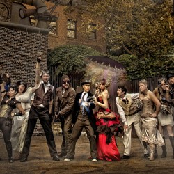 Simmons Sharp Photomuse SHA1502321237FINALcloseup low - The red dress at this theatrical steampunk wedding is LIFE Steampunk wedding as seen on @offbeatbride #steampunk #weddings