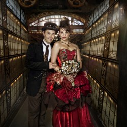 Simmons Sharp Photomuse SHA1502321575 low - The red dress at this theatrical steampunk wedding is LIFE Steampunk wedding as seen on @offbeatbride #steampunk #weddings