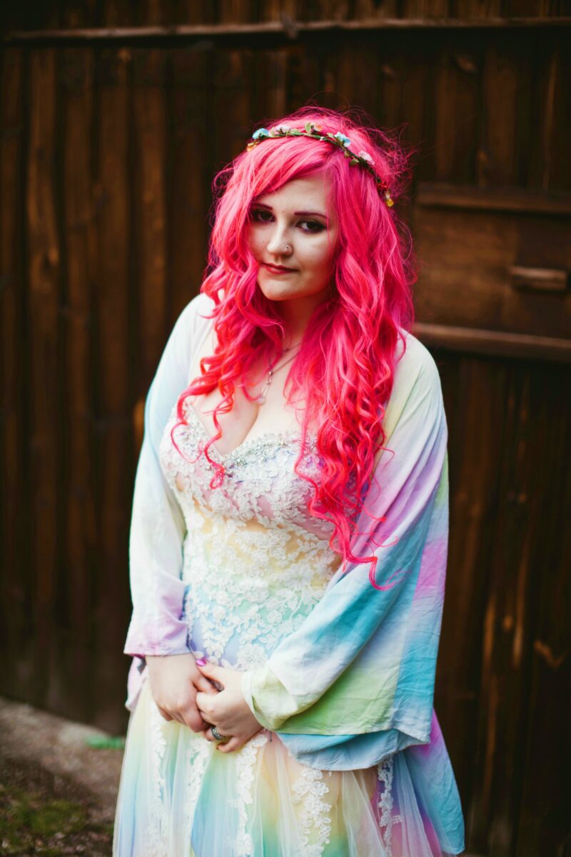 rainbow wedding dress on offbeat bride 2