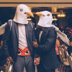 samandjustin 00424 - The handmade masks at this Chicago Halloween wedding are #goals Halloween wedding as seen on @offbeatbride #wedding #halloween