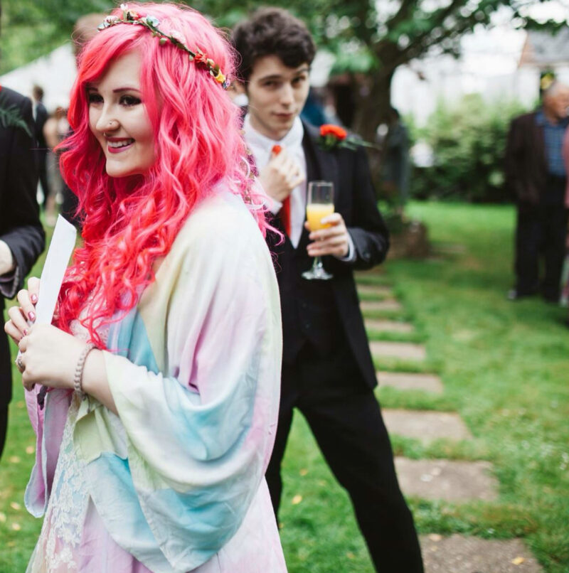 uk pink hair wedding on offbeat bride