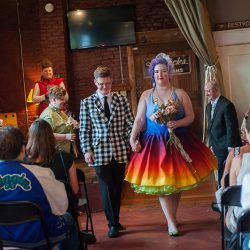 177 - These gamers had a Fallout-themed wedding with the most fab rainbow dress Fallout-themed wedding as seen on @offbeatbride