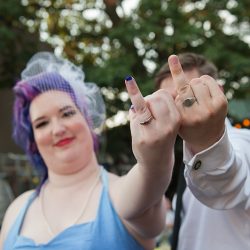 228 - These gamers had a Fallout-themed wedding with the most fab rainbow dress Fallout: New Vegas-themed wedding as seen on @offbeatbride