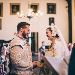 JamieTom 280 - This Tudor-themed wedding had birds of prey, archery, and amazing garb Tudor-themed wedding as seen on @offbeatbride #medieval #tudor #wedding