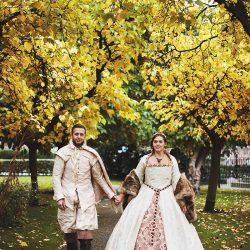 JamieTom 488 - This Tudor-themed wedding had birds of prey, archery, and amazing garb Tudor wedding as seen on @offbeatbride #medieval #tudor #wedding