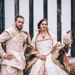 JamieTom 571 - This Tudor-themed wedding had birds of prey, archery, and amazing garb Tudor wedding as seen on @offbeatbride #medieval #tudor #wedding