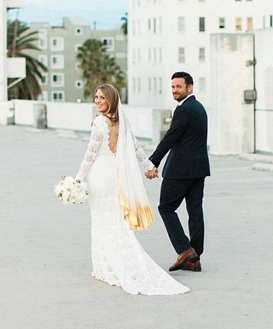 This hand painted gold wedding veil brings metallic ombre to your look