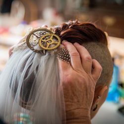 OBB1 0002 - A steampunk circus wedding with corsets, ringleaders, and the best flower girl you'll see today Awesome steampunk circus wedding as seen on @offbeatbride