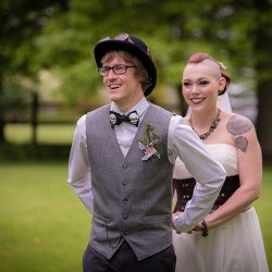 OBB1 0005 - A steampunk circus wedding with corsets, ringleaders, and the best flower girl you'll see today Awesome steampunk circus wedding as seen on @offbeatbride
