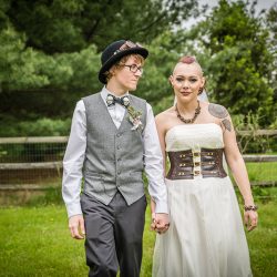 OBB1 0010 - A steampunk circus wedding with corsets, ringleaders, and the best flower girl you'll see today Awesome steampunk circus wedding as seen on @offbeatbride