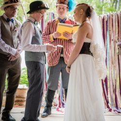 OBB1 0017 - A steampunk circus wedding with corsets, ringleaders, and the best flower girl you'll see today Awesome steampunk circus wedding as seen on @offbeatbride