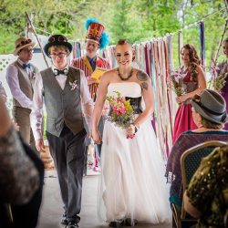 OBB1 0020 - A steampunk circus wedding with corsets, ringleaders, and the best flower girl you'll see today Awesome steampunk circus wedding as seen on @offbeatbride