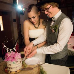 OBB1 0045 - A steampunk circus wedding with corsets, ringleaders, and the best flower girl you'll see today Awesome circus wedding as seen on @offbeatbride