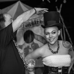 OBB1 0046 - A steampunk circus wedding with corsets, ringleaders, and the best flower girl you'll see today Awesome circus wedding as seen on @offbeatbride
