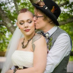 OBB1 0060 - A steampunk circus wedding with corsets, ringleaders, and the best flower girl you'll see today Awesome circus wedding as seen on @offbeatbride
