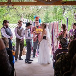 OBB1 0063 - A steampunk circus wedding with corsets, ringleaders, and the best flower girl you'll see today Awesome steampunk circus wedding as seen on @offbeatbride