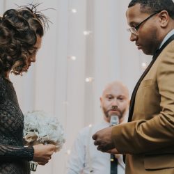 An art gallery wedding with the black wedding gown of our dreams