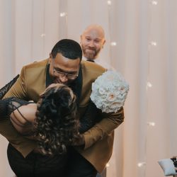 An art gallery wedding with the black wedding gown of our dreams