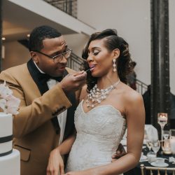 An art gallery wedding with the black wedding gown of our dreams