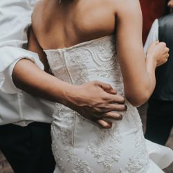 An art gallery wedding with the black wedding gown of our dreams